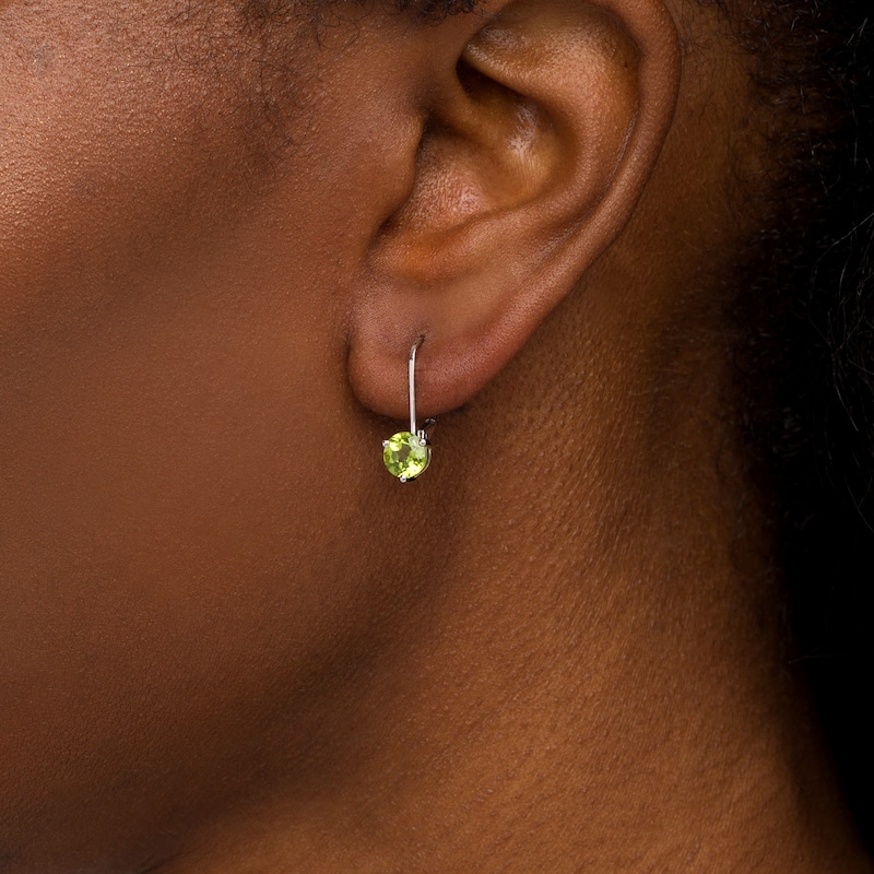 Main Image 2 of 6.0mm Peridot Solitaire Drop Earrings in 10K White Gold