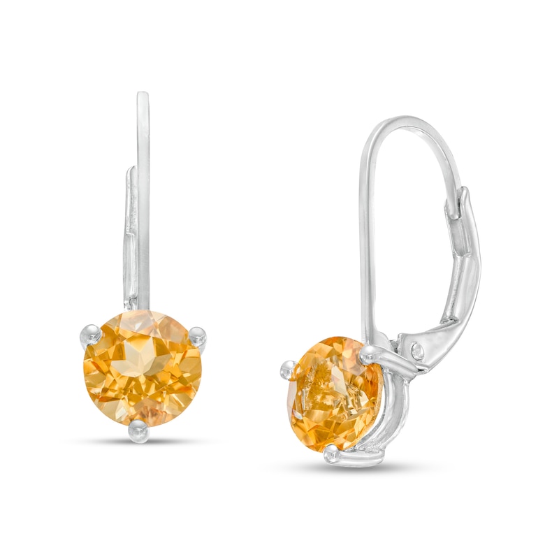 Main Image 1 of 6.0mm Citrine Solitaire Drop Earrings in 10K White Gold