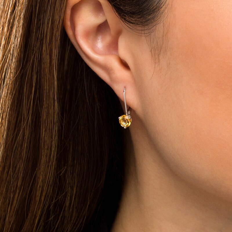 Main Image 2 of 6.0mm Citrine Solitaire Drop Earrings in 10K White Gold
