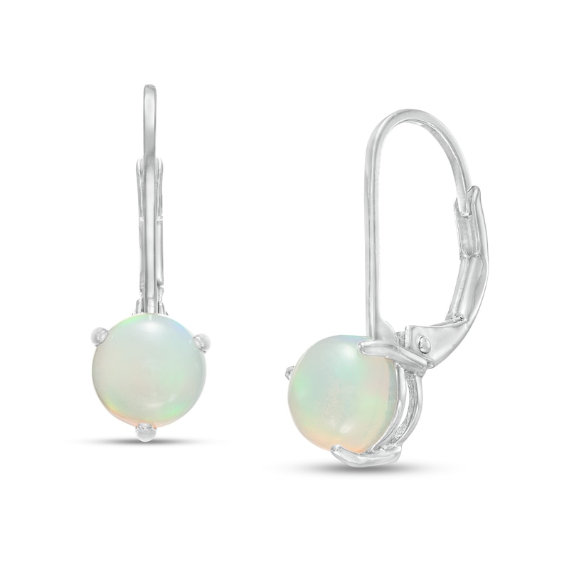 Main Image 1 of 6.0mm Opal Solitaire Drop Earrings in 10K White Gold