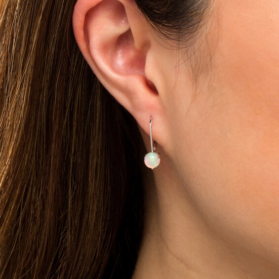 6.0mm Opal Solitaire Drop Earrings in 10K White Gold