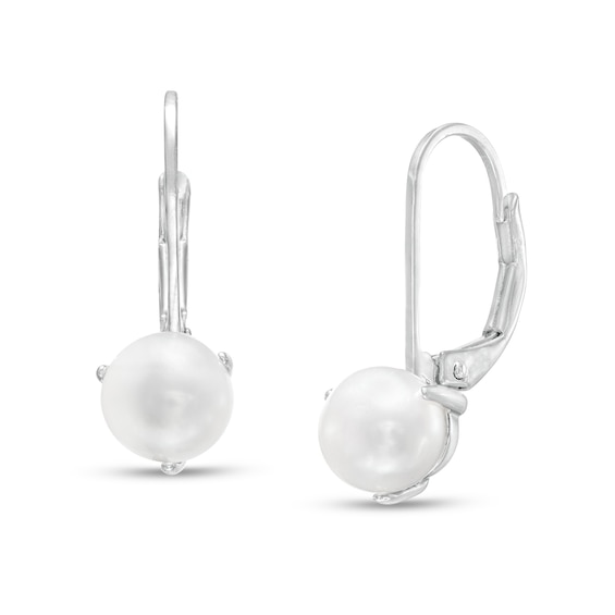 6.0-6.5mm Button Freshwater Cultured Pearl Drop Earrings in 10K White Gold