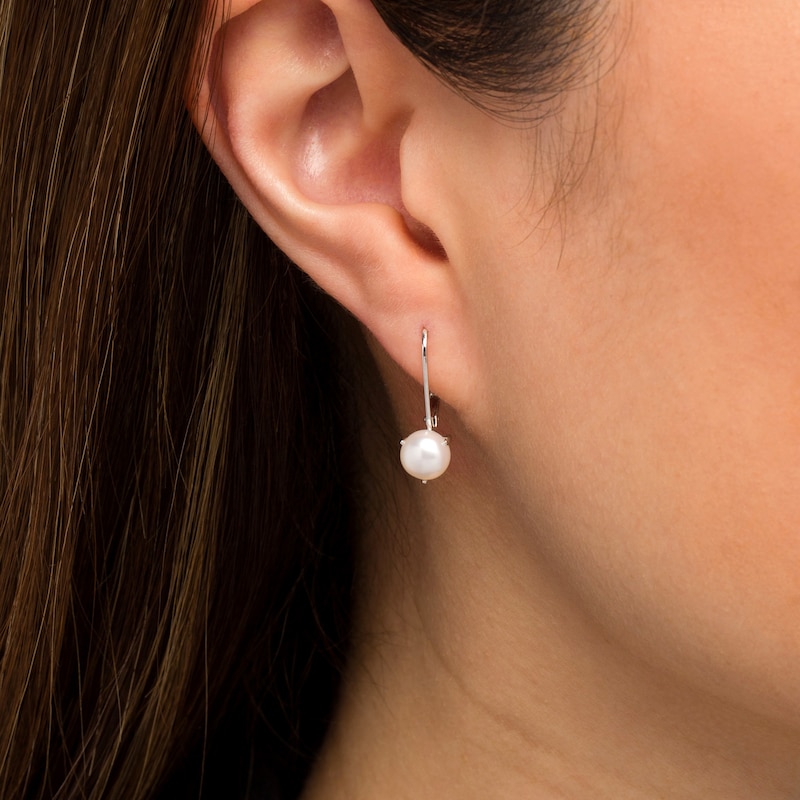 Main Image 2 of 6.0-6.5mm Button Freshwater Cultured Pearl Drop Earrings in 10K White Gold