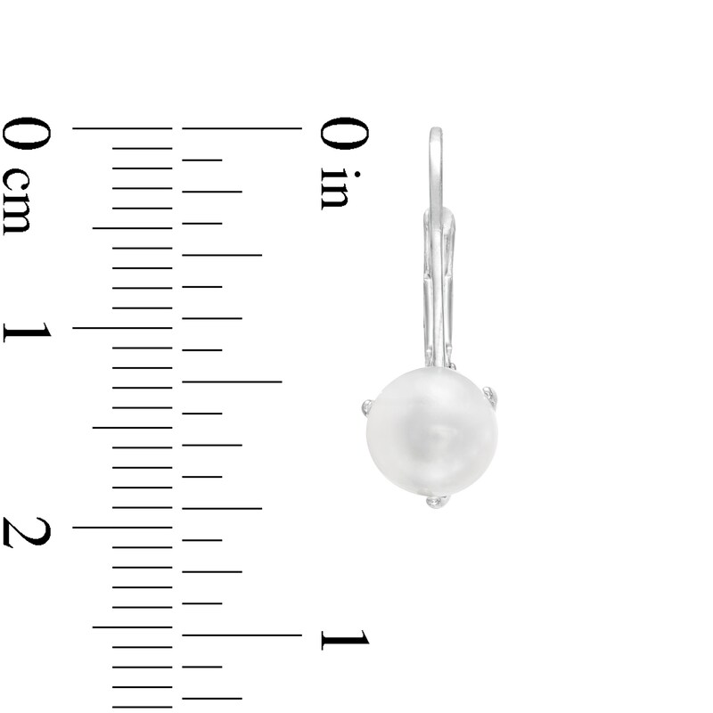 Main Image 3 of 6.0-6.5mm Button Freshwater Cultured Pearl Drop Earrings in 10K White Gold