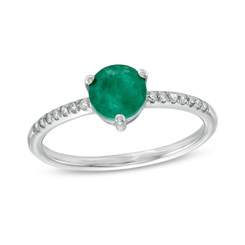 6.0mm Emerald and 1/10 CT. T.W. Diamond Ring in 10K White Gold