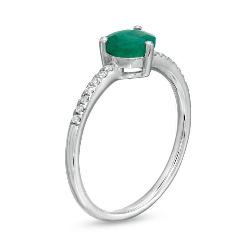 6.0mm Emerald and 1/10 CT. T.W. Diamond Ring in 10K White Gold