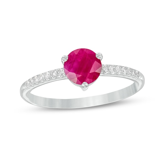 6.0mm Ruby and 1/10 CT. T.w. Diamond Ring in 10K White Gold