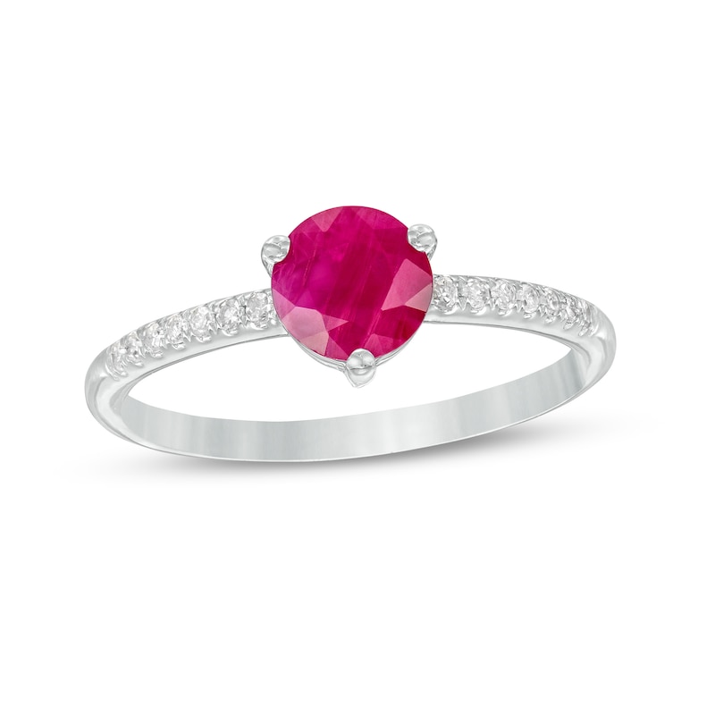Main Image 1 of 6.0mm Ruby and 1/10 CT. T.W. Diamond Ring in 10K White Gold