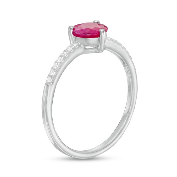 6.0mm Ruby and 1/10 CT. T.w. Diamond Ring in 10K White Gold
