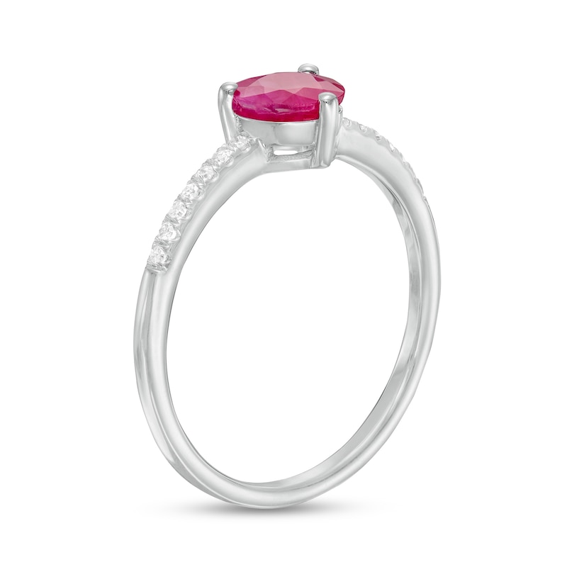 Main Image 3 of 6.0mm Ruby and 1/10 CT. T.W. Diamond Ring in 10K White Gold