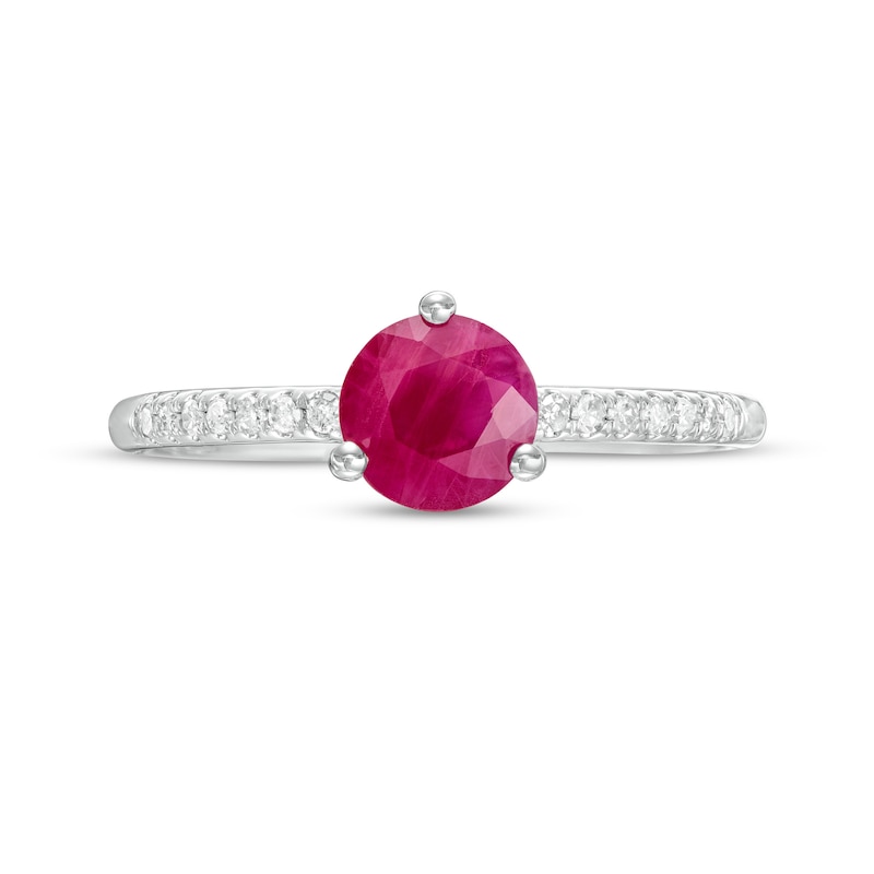 Main Image 4 of 6.0mm Ruby and 1/10 CT. T.W. Diamond Ring in 10K White Gold