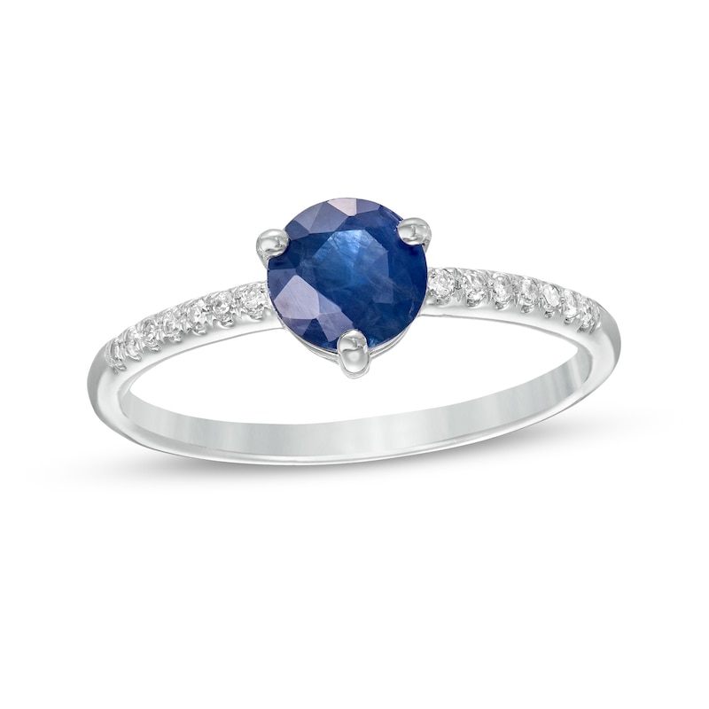 Main Image 1 of 6.0mm Blue Sapphire and 1/10 CT. T.W. Diamond Ring in 10K White Gold