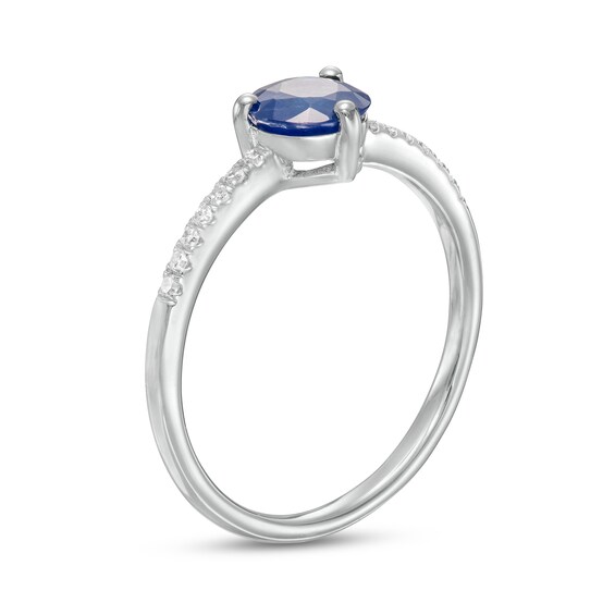 6.0mm Blue Sapphire and 1/10 CT. T.w. Diamond Ring in 10K White Gold