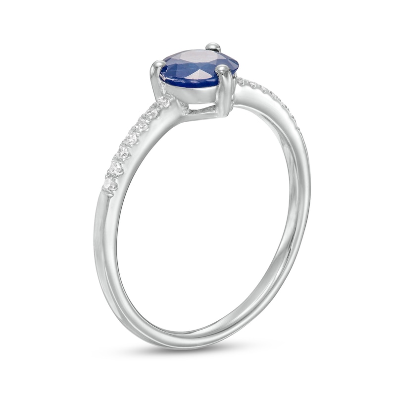Main Image 3 of 6.0mm Blue Sapphire and 1/10 CT. T.W. Diamond Ring in 10K White Gold