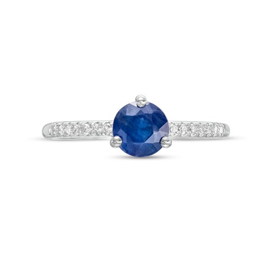 6.0mm Blue Sapphire and 1/10 CT. T.w. Diamond Ring in 10K White Gold