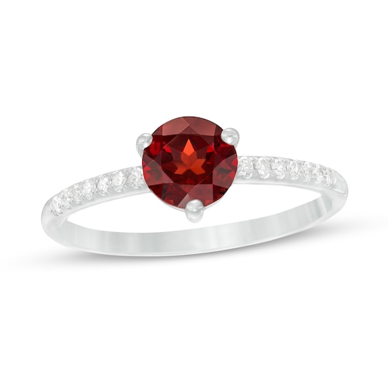 6.0mm Garnet and 1/10 CT. T.w. Diamond Ring in 10K White Gold
