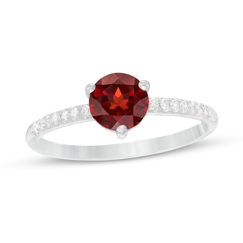 Main Image 1 of 6.0mm Garnet and 1/10 CT. T.W. Diamond Ring in 10K White Gold