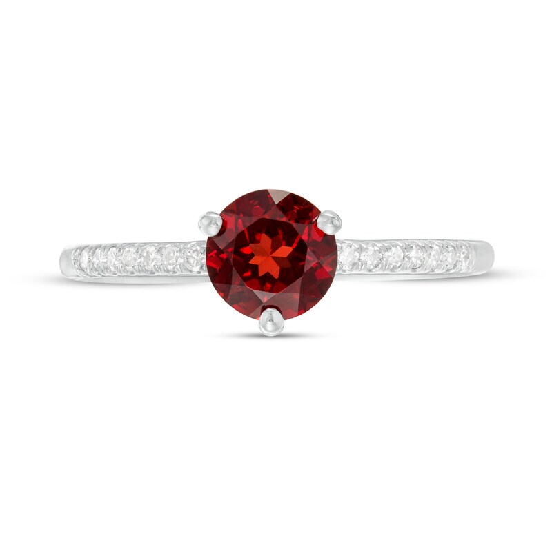 Main Image 4 of 6.0mm Garnet and 1/10 CT. T.W. Diamond Ring in 10K White Gold