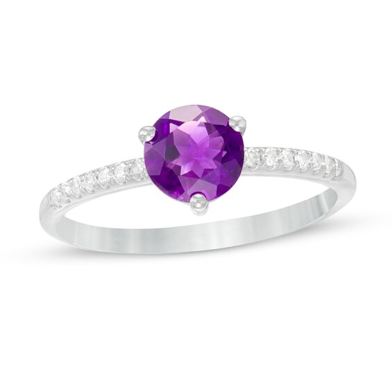 6.0mm Amethyst and 1/10 CT. T.w. Diamond Ring in 10K White Gold