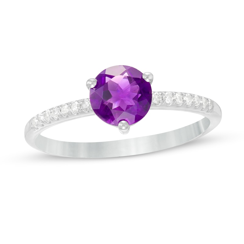 6.0mm Amethyst and 1/10 CT. T.W. Diamond Ring in 10K White Gold