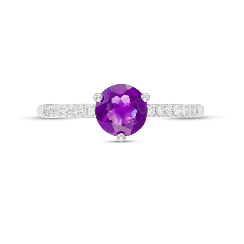 Main Image 4 of 6.0mm Amethyst and 1/10 CT. T.W. Diamond Ring in 10K White Gold