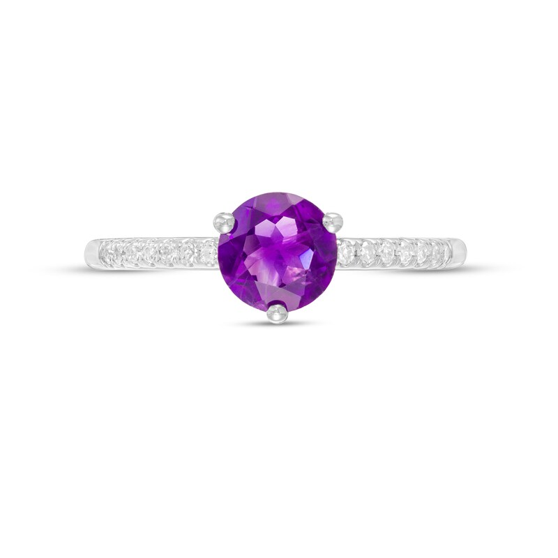 6.0mm Amethyst and 1/10 CT. T.W. Diamond Ring in 10K White Gold