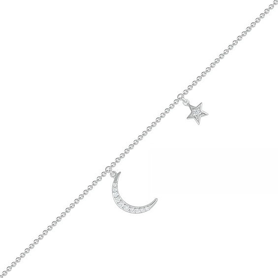 1/15 CT. T.w. Diamond Crescent Moon and Star Anklet in Sterling Silver â 10"