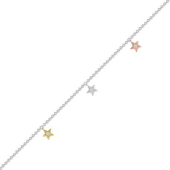 Diamond Accent Triple Star Anklet in Sterling Silver and 10K Two-Tone Gold â 10"
