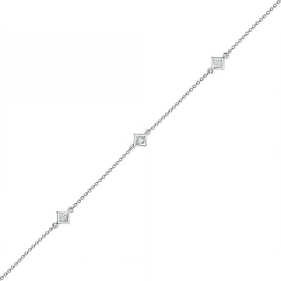 1/20 CT. T.w. Diamond Triple Tilted Square Frame Anklet in Sterling Silver â 10"