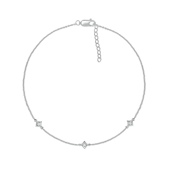 1/20 CT. T.w. Diamond Triple Tilted Square Frame Anklet in Sterling Silver â 10"