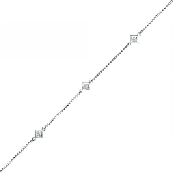 1/20 CT. T.w. Diamond Triple Tilted Square Frame Anklet in Sterling Silver – 10"