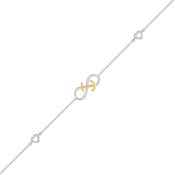 1/20 CT. T.w. Diamond Infinity Anchor Anklet in Sterling Silver and 10K Gold â 10"
