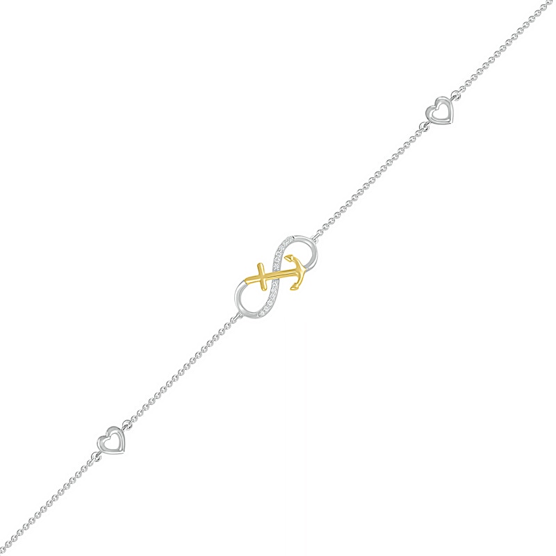 1/20 CT. T.W. Diamond Infinity Anchor Anklet in Sterling Silver and 10K Gold – 10"