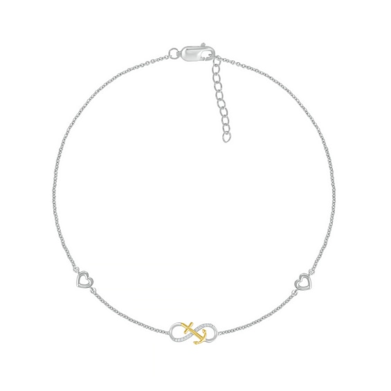 1/20 CT. T.w. Diamond Infinity Anchor Anklet in Sterling Silver and 10K Gold â 10"