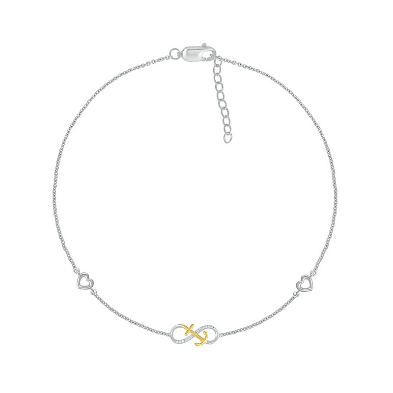 1/20 CT. T.W. Diamond Infinity Anchor Anklet in Sterling Silver and 10K Gold – 10"