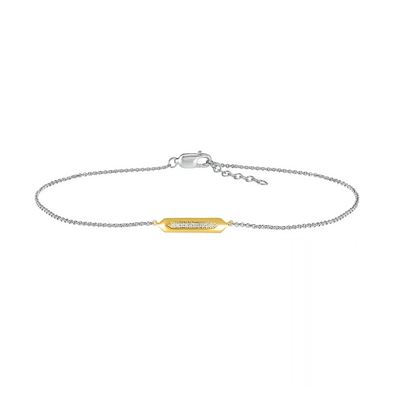 Main Image 2 of 1/20 CT. T.W. Diamond Bar Anklet in Sterling Silver and 10K Gold – 10"