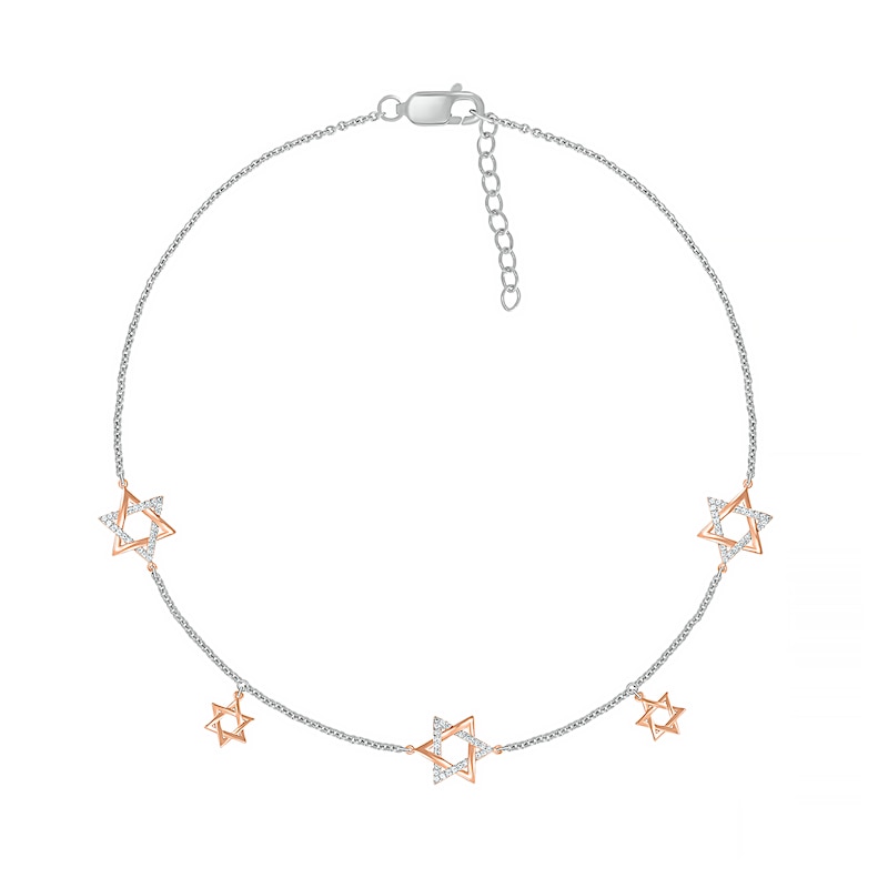 1/8 CT. T.W. Diamond Star of David Anklet in Sterling Silver and 10K Rose Gold – 10"