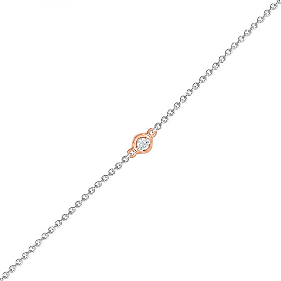 Diamond Accent Solitaire Circle Anklet in Sterling Silver and 10K Rose Gold â 10"
