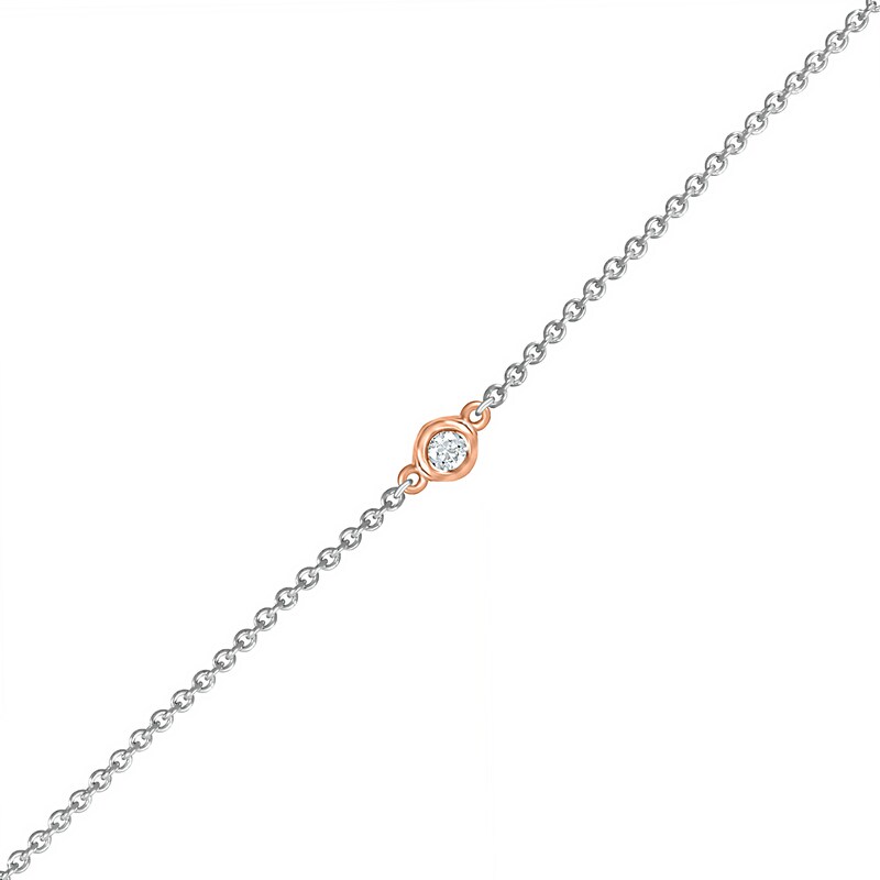 Main Image 1 of Diamond Accent Solitaire Circle Anklet in Sterling Silver and 10K Rose Gold – 10"