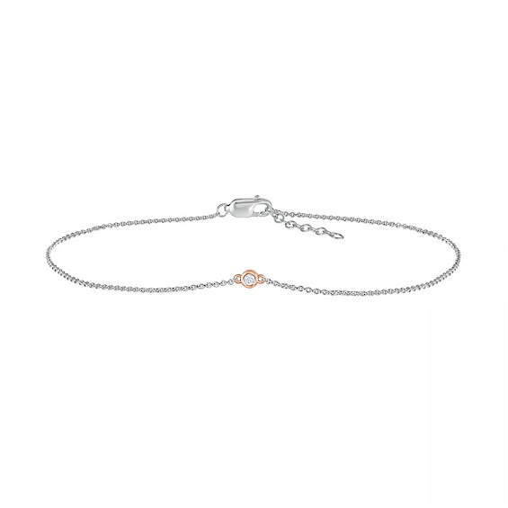 Diamond Accent Solitaire Circle Anklet in Sterling Silver and 10K Rose Gold â 10"