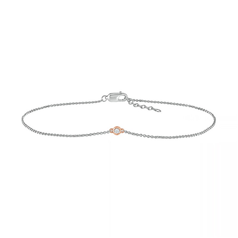 Main Image 2 of Diamond Accent Solitaire Circle Anklet in Sterling Silver and 10K Rose Gold – 10"