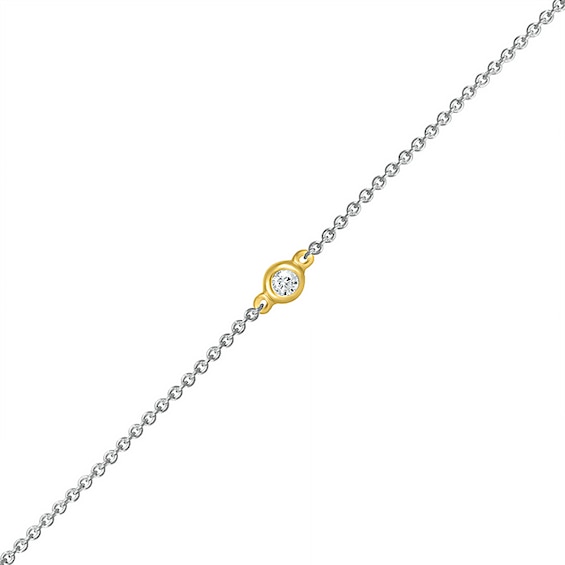 Diamond Accent Solitaire Circle Anklet in Sterling Silver and 10K Gold – 10"