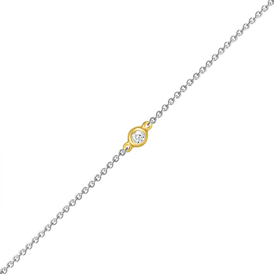 Diamond Accent Solitaire Circle Anklet in Sterling Silver and 10K Gold â 10"