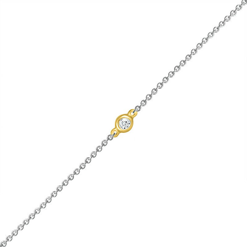 Main Image 1 of Diamond Accent Solitaire Circle Anklet in Sterling Silver and 10K Gold – 10"