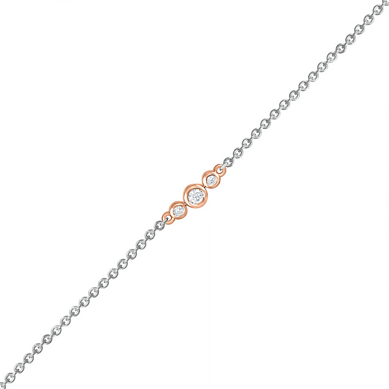 Main Image 1 of 1/15 CT. T.W. Diamond Circle Trio Anklet in Sterling Silver and 10K Rose Gold – 10"