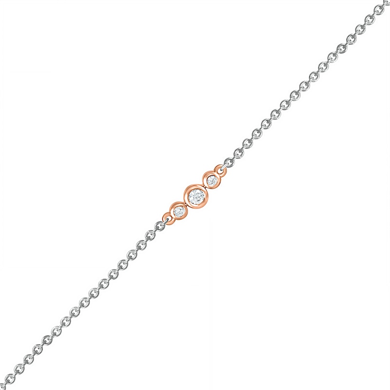 1/15 CT. T.W. Diamond Circle Trio Anklet in Sterling Silver and 10K Rose Gold – 10"