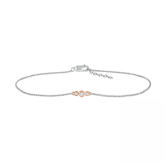 1/15 CT. T.w. Diamond Circle Trio Anklet in Sterling Silver and 10K Rose Gold â 10"