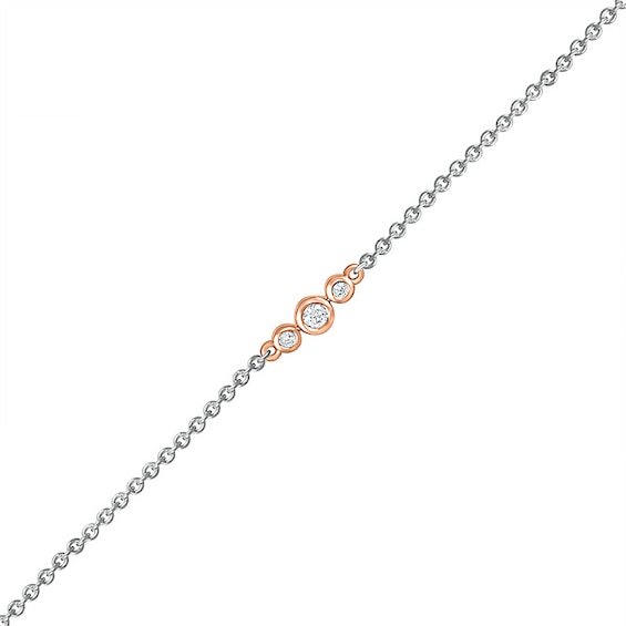 1/15 CT. T.w. Diamond Circle Trio Anklet in Sterling Silver and 10K Rose Gold – 10"