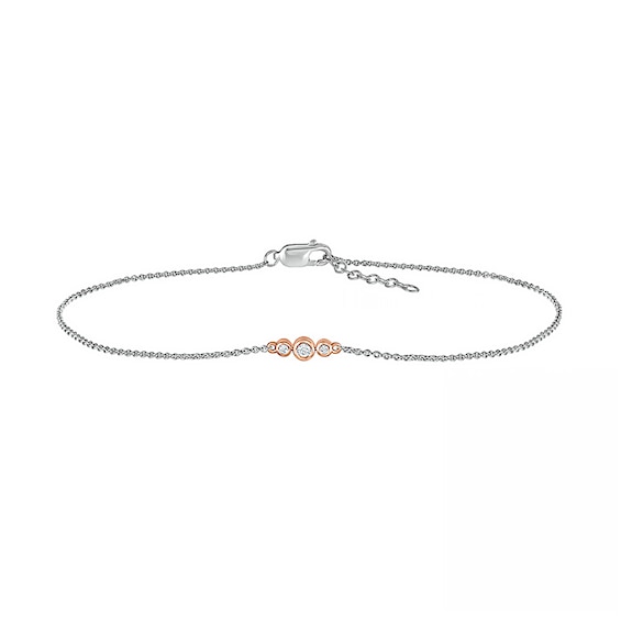 1/15 CT. T.w. Diamond Circle Trio Anklet in Sterling Silver and 10K Rose Gold – 10"