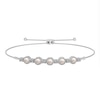 Thumbnail Image 1 of Freshwater Cultured Pearl, Lab-Created White Sapphire and Diamond Accent Frame Bolo Bracelet in Sterling Silver-9.5"